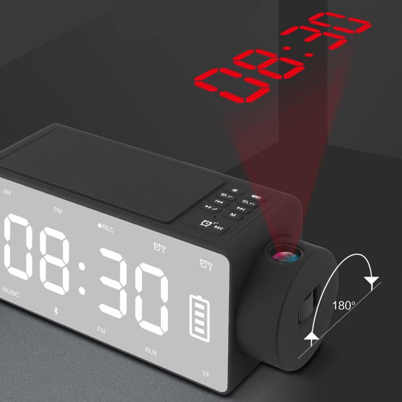 Wireless Charger Digital Clock Projector Bluetooth Speaker